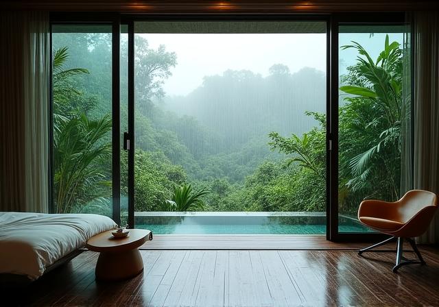 Resort di lusso durante una pioggia monsonica tropicale